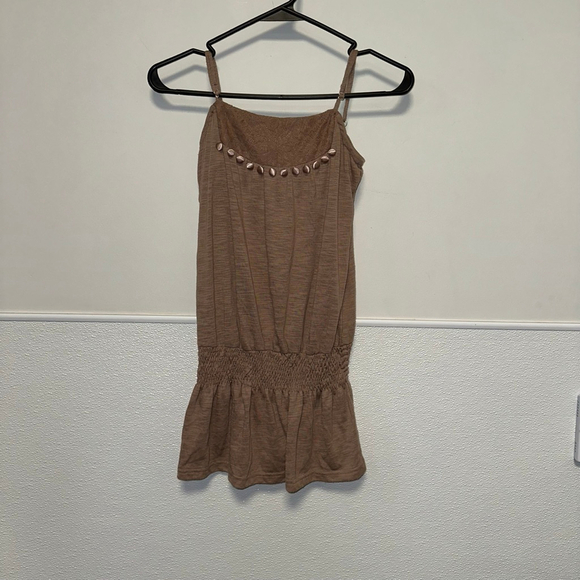 Y2K Women's Charlotte Russe Brown Tan Tank Top Sz Small Buttons Spaghetti Strap - Picture 9 of 9